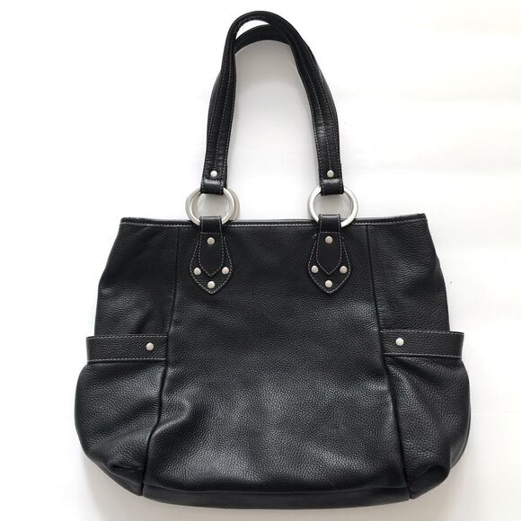 Kenneth Cole Reaction Black Pebbled Leather XL Double Handle Shoulder Tote Bag - Picture 2 of 15